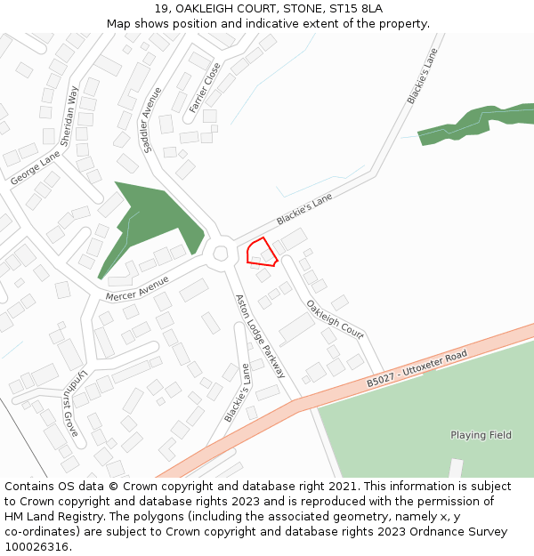 19, OAKLEIGH COURT, STONE, ST15 8LA: Location map and indicative extent of plot