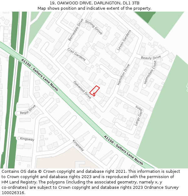 19, OAKWOOD DRIVE, DARLINGTON, DL1 3TB: Location map and indicative extent of plot