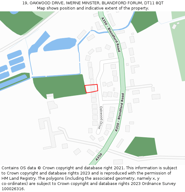 19, OAKWOOD DRIVE, IWERNE MINSTER, BLANDFORD FORUM, DT11 8QT: Location map and indicative extent of plot