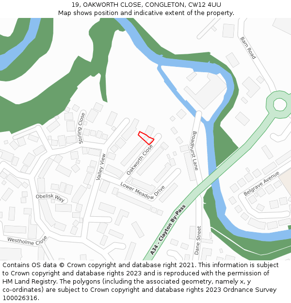 19, OAKWORTH CLOSE, CONGLETON, CW12 4UU: Location map and indicative extent of plot