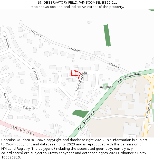 19, OBSERVATORY FIELD, WINSCOMBE, BS25 1LL: Location map and indicative extent of plot