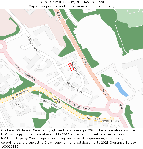 19, OLD DRYBURN WAY, DURHAM, DH1 5SE: Location map and indicative extent of plot