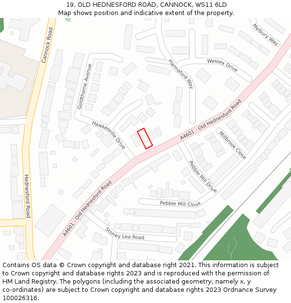 19, OLD HEDNESFORD ROAD, CANNOCK, WS11 6LD: Location map and indicative extent of plot