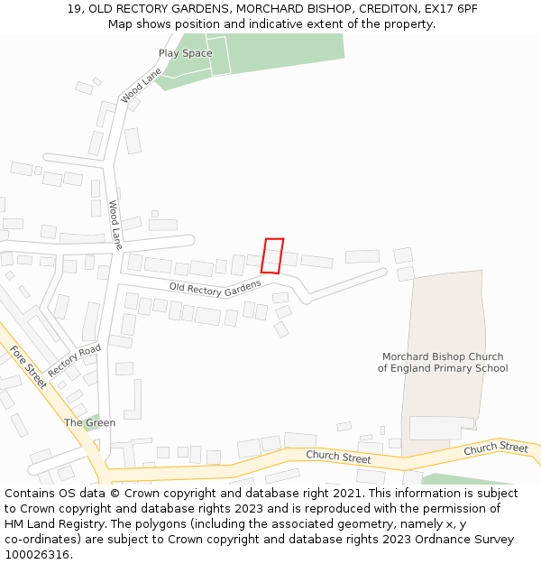 19, OLD RECTORY GARDENS, MORCHARD BISHOP, CREDITON, EX17 6PF: Location map and indicative extent of plot