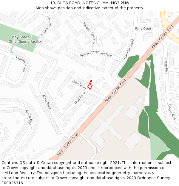 19, OLGA ROAD, NOTTINGHAM, NG3 2NW: Location map and indicative extent of plot