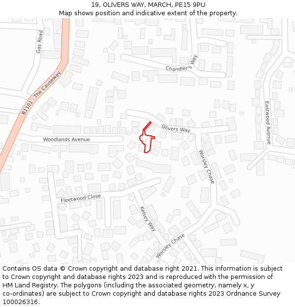 19, OLIVERS WAY, MARCH, PE15 9PU: Location map and indicative extent of plot