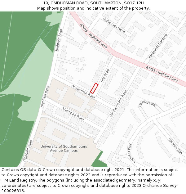 19, OMDURMAN ROAD, SOUTHAMPTON, SO17 1PH: Location map and indicative extent of plot