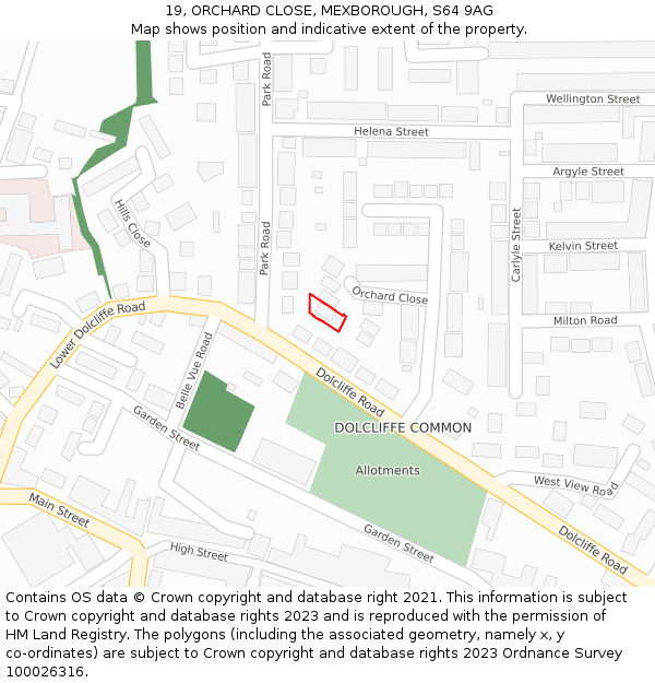 19, ORCHARD CLOSE, MEXBOROUGH, S64 9AG: Location map and indicative extent of plot