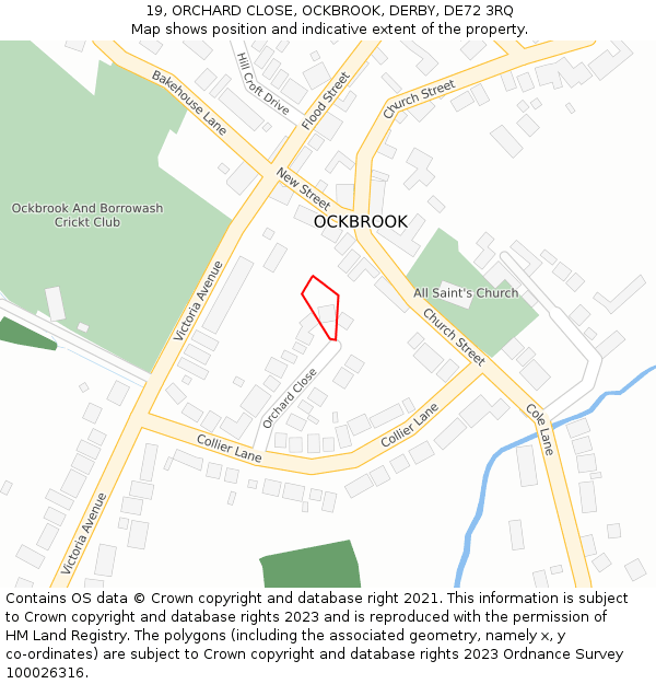 19, ORCHARD CLOSE, OCKBROOK, DERBY, DE72 3RQ: Location map and indicative extent of plot