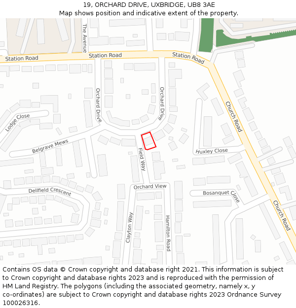 19, ORCHARD DRIVE, UXBRIDGE, UB8 3AE: Location map and indicative extent of plot