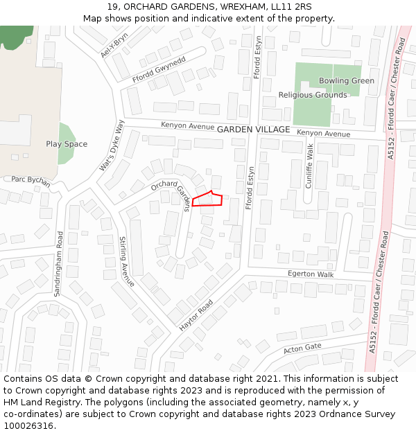 19, ORCHARD GARDENS, WREXHAM, LL11 2RS: Location map and indicative extent of plot