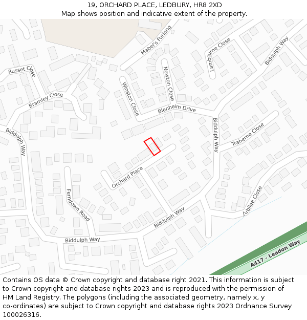 19, ORCHARD PLACE, LEDBURY, HR8 2XD: Location map and indicative extent of plot