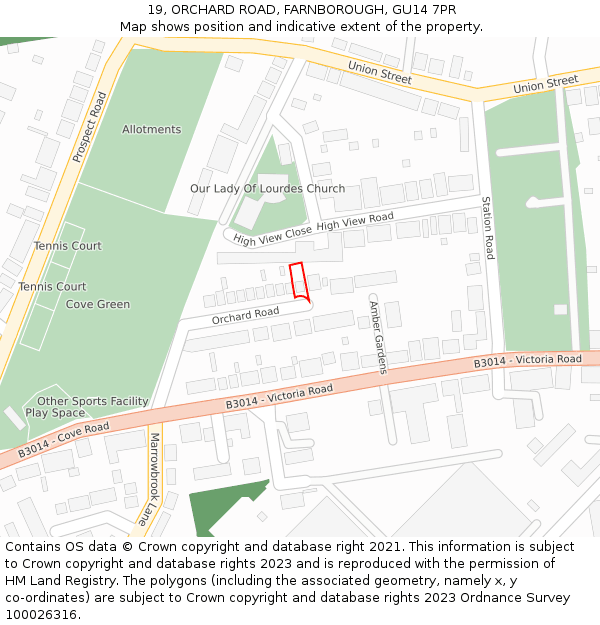 19, ORCHARD ROAD, FARNBOROUGH, GU14 7PR: Location map and indicative extent of plot