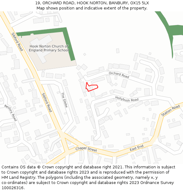 19, ORCHARD ROAD, HOOK NORTON, BANBURY, OX15 5LX: Location map and indicative extent of plot