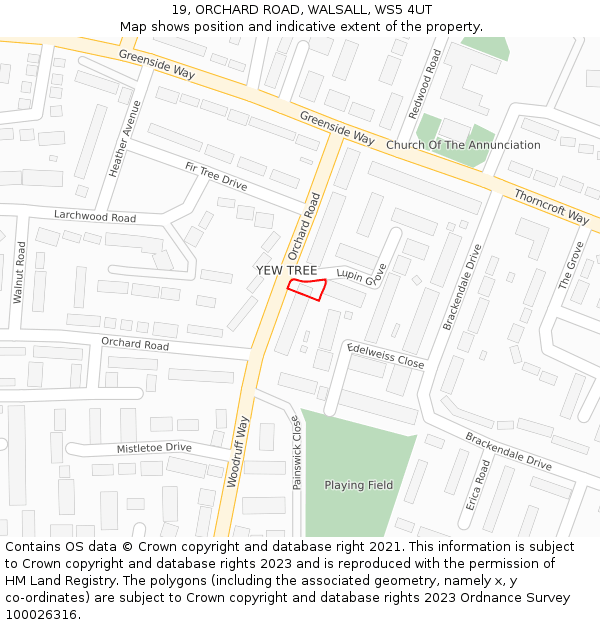 19, ORCHARD ROAD, WALSALL, WS5 4UT: Location map and indicative extent of plot