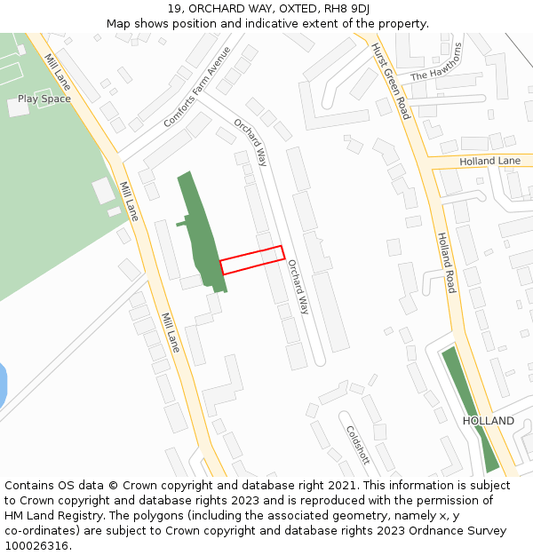 19, ORCHARD WAY, OXTED, RH8 9DJ: Location map and indicative extent of plot