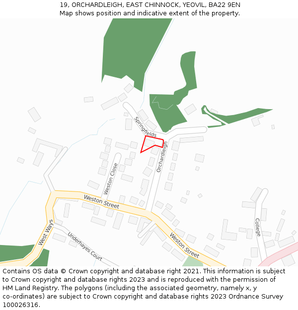 19, ORCHARDLEIGH, EAST CHINNOCK, YEOVIL, BA22 9EN: Location map and indicative extent of plot