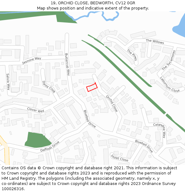 19, ORCHID CLOSE, BEDWORTH, CV12 0GR: Location map and indicative extent of plot