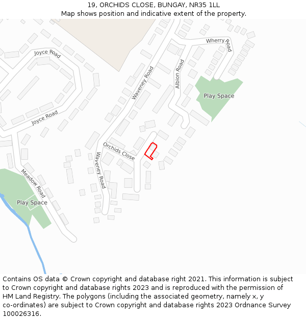 19, ORCHIDS CLOSE, BUNGAY, NR35 1LL: Location map and indicative extent of plot