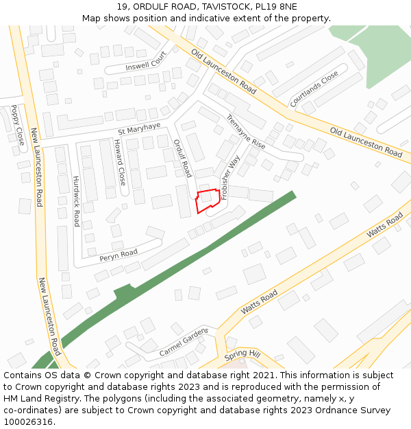 19, ORDULF ROAD, TAVISTOCK, PL19 8NE: Location map and indicative extent of plot