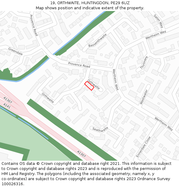 19, ORTHWAITE, HUNTINGDON, PE29 6UZ: Location map and indicative extent of plot