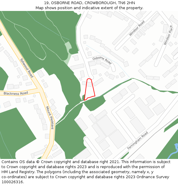 19, OSBORNE ROAD, CROWBOROUGH, TN6 2HN: Location map and indicative extent of plot