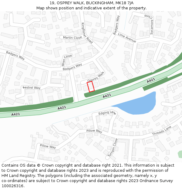 19, OSPREY WALK, BUCKINGHAM, MK18 7JA: Location map and indicative extent of plot