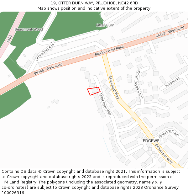 19, OTTER BURN WAY, PRUDHOE, NE42 6RD: Location map and indicative extent of plot