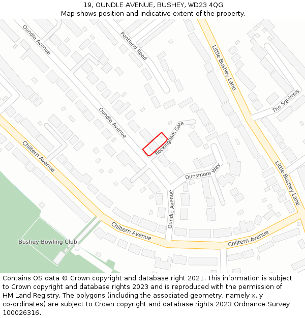 19, OUNDLE AVENUE, BUSHEY, WD23 4QG: Location map and indicative extent of plot