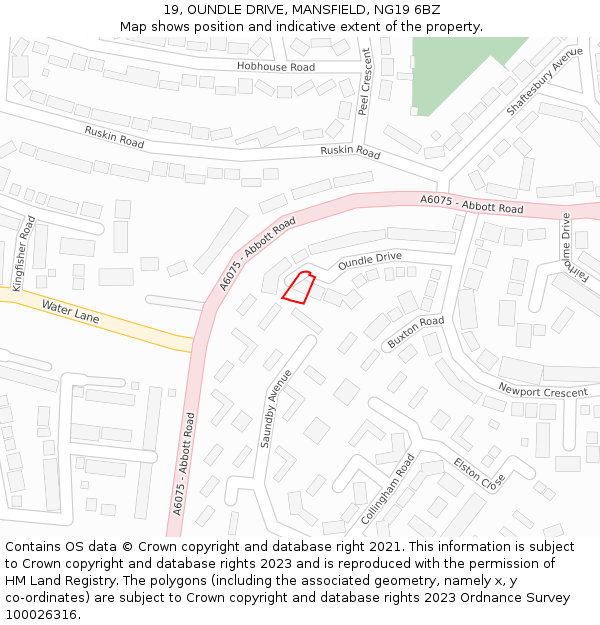 19, OUNDLE DRIVE, MANSFIELD, NG19 6BZ: Location map and indicative extent of plot