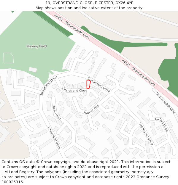 19, OVERSTRAND CLOSE, BICESTER, OX26 4YP: Location map and indicative extent of plot