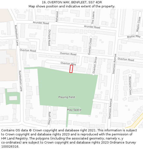 19, OVERTON WAY, BENFLEET, SS7 4DR: Location map and indicative extent of plot