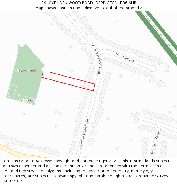 19, OXENDEN WOOD ROAD, ORPINGTON, BR6 6HR: Location map and indicative extent of plot