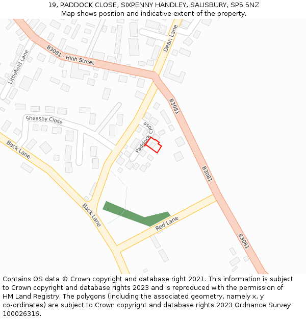 19, PADDOCK CLOSE, SIXPENNY HANDLEY, SALISBURY, SP5 5NZ: Location map and indicative extent of plot