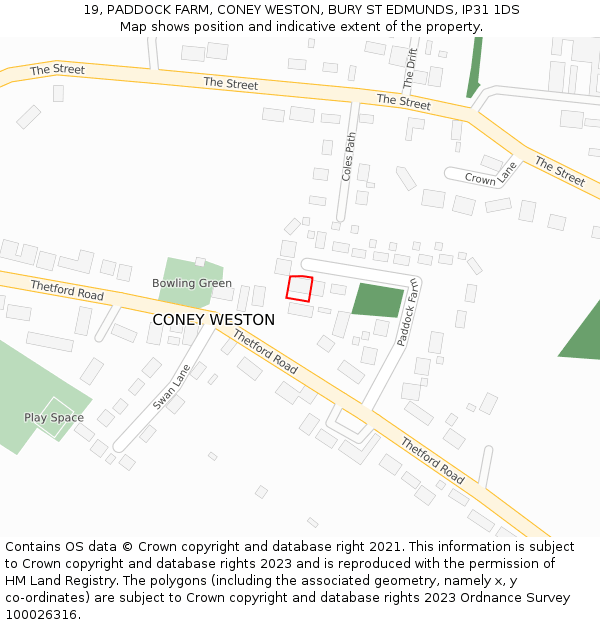 19, PADDOCK FARM, CONEY WESTON, BURY ST EDMUNDS, IP31 1DS: Location map and indicative extent of plot