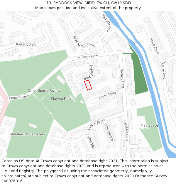 19, PADDOCK VIEW, MIDDLEWICH, CW10 9DB: Location map and indicative extent of plot