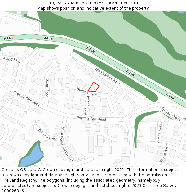 19, PALMYRA ROAD, BROMSGROVE, B60 2RH: Location map and indicative extent of plot