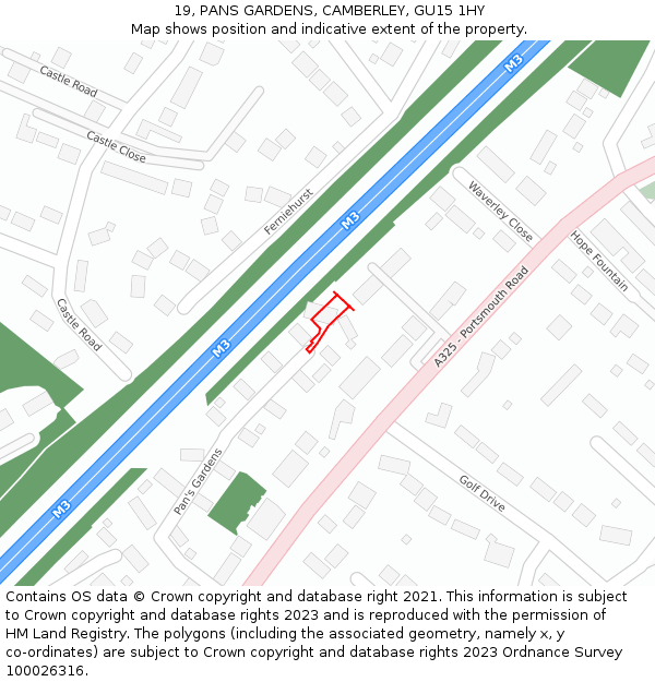 19, PANS GARDENS, CAMBERLEY, GU15 1HY: Location map and indicative extent of plot