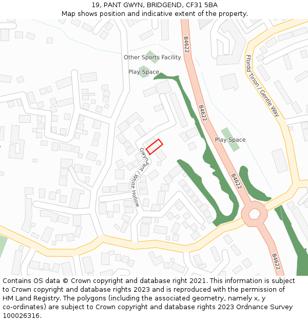 19, PANT GWYN, BRIDGEND, CF31 5BA: Location map and indicative extent of plot