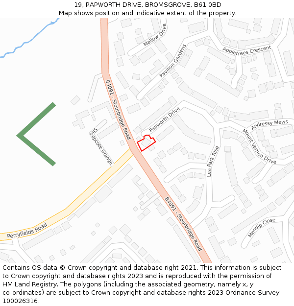 19, PAPWORTH DRIVE, BROMSGROVE, B61 0BD: Location map and indicative extent of plot