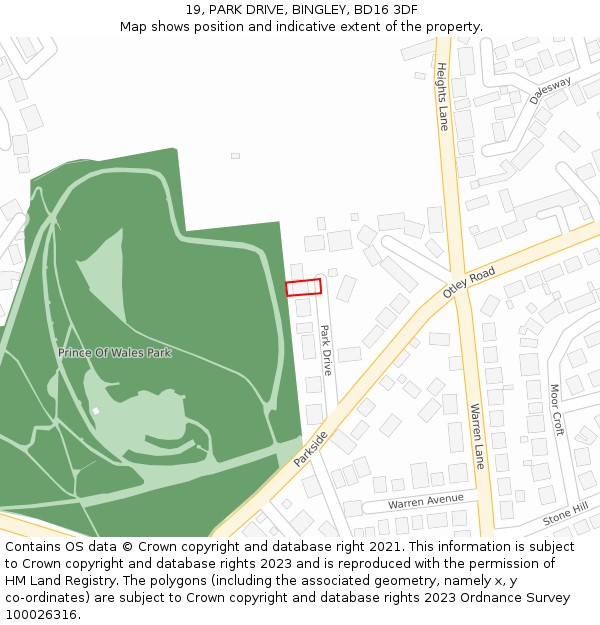 19, PARK DRIVE, BINGLEY, BD16 3DF: Location map and indicative extent of plot