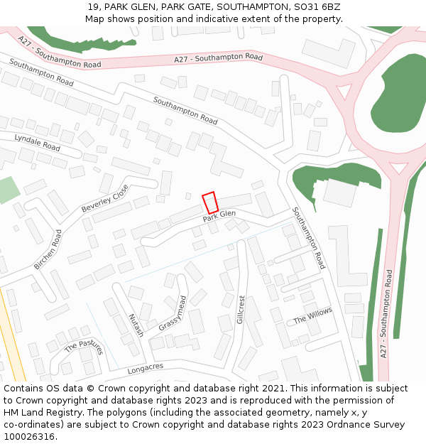 19, PARK GLEN, PARK GATE, SOUTHAMPTON, SO31 6BZ: Location map and indicative extent of plot