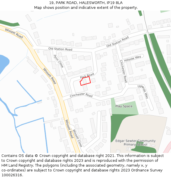 19, PARK ROAD, HALESWORTH, IP19 8LA: Location map and indicative extent of plot