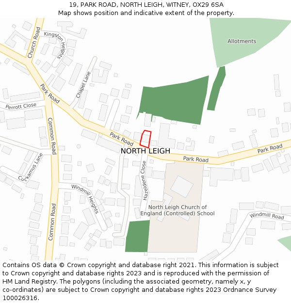 19, PARK ROAD, NORTH LEIGH, WITNEY, OX29 6SA: Location map and indicative extent of plot