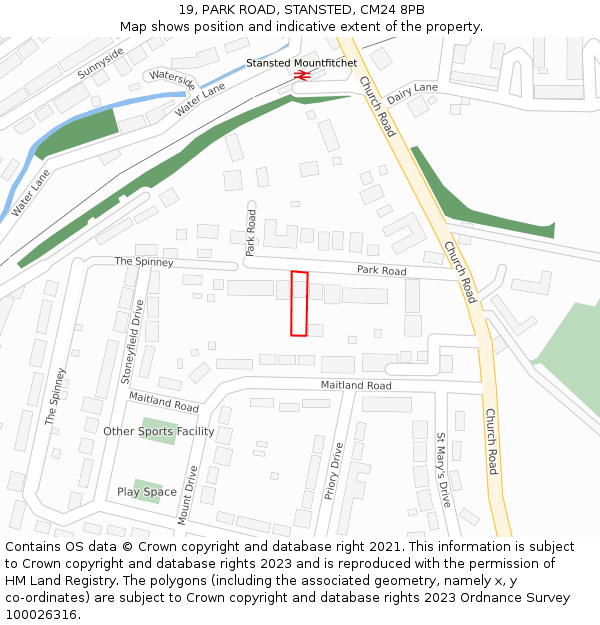 19, PARK ROAD, STANSTED, CM24 8PB: Location map and indicative extent of plot