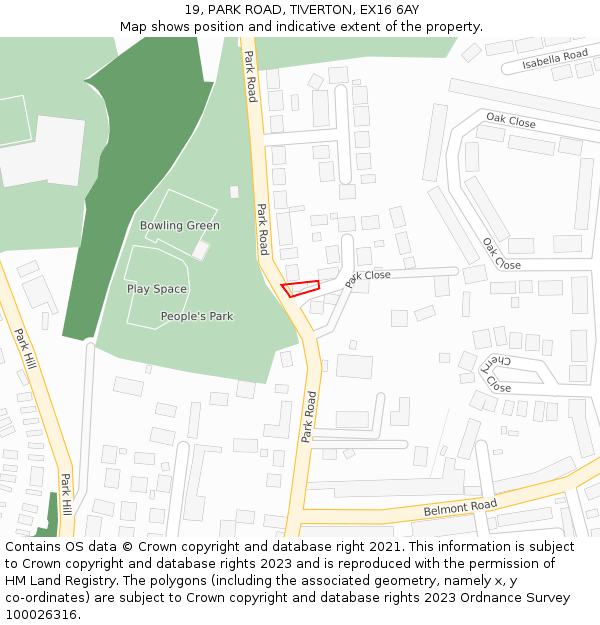 19, PARK ROAD, TIVERTON, EX16 6AY: Location map and indicative extent of plot