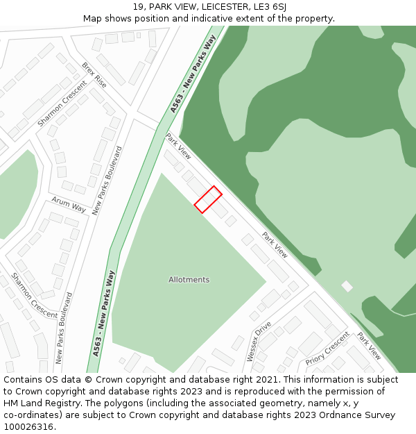 19, PARK VIEW, LEICESTER, LE3 6SJ: Location map and indicative extent of plot