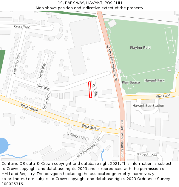 19, PARK WAY, HAVANT, PO9 1HH: Location map and indicative extent of plot