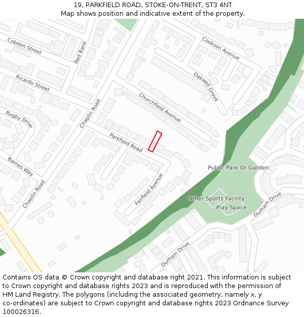 19, PARKFIELD ROAD, STOKE-ON-TRENT, ST3 4NT: Location map and indicative extent of plot