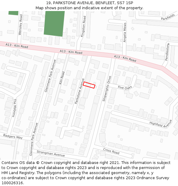 19, PARKSTONE AVENUE, BENFLEET, SS7 1SP: Location map and indicative extent of plot